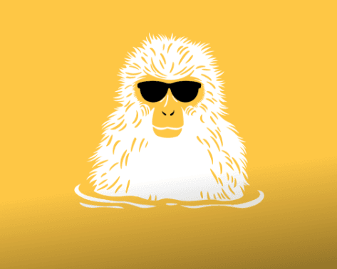 A cartoon snow monkey with glasses